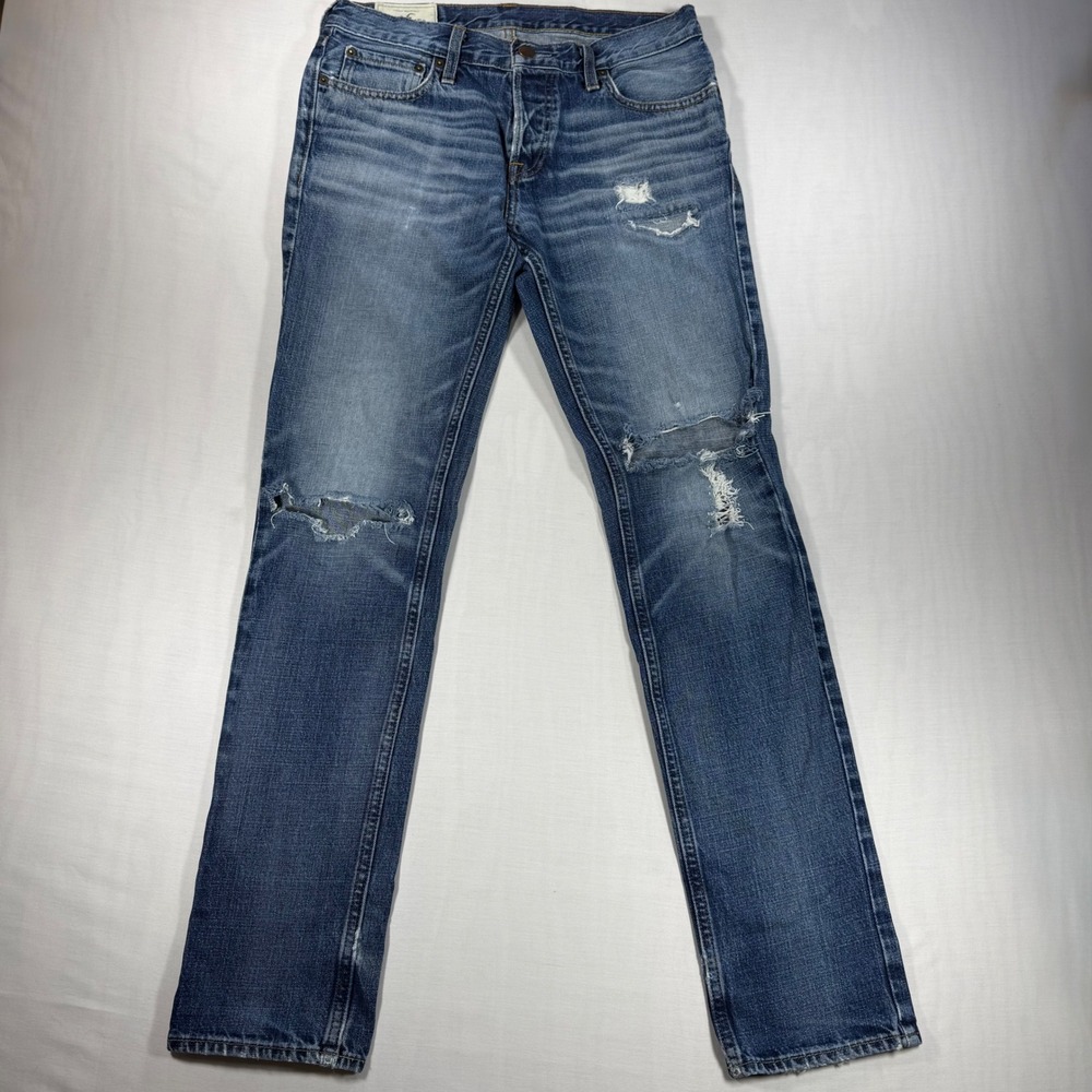 Hollister Mens Skinny Jeans Size 32x34 Distressed Ripped Y2K Skater Grunge Denim